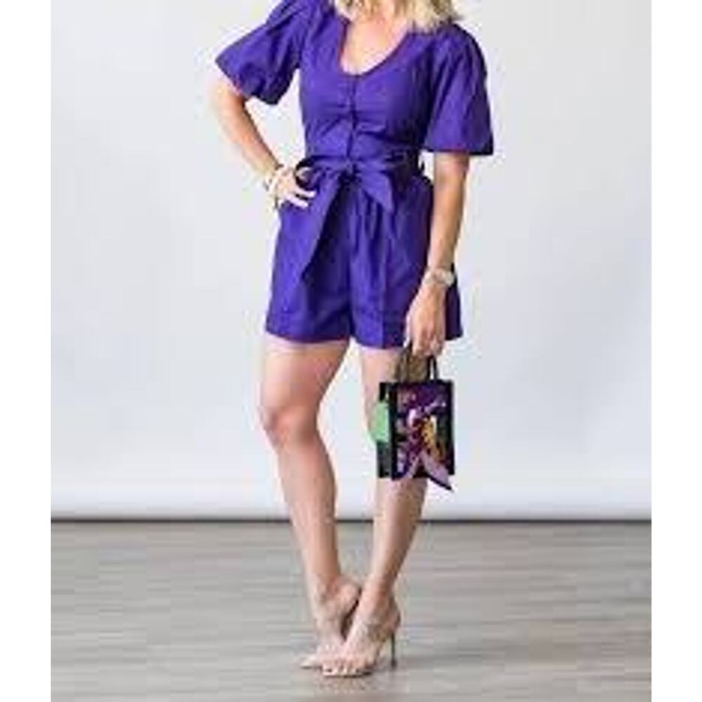 Marie Oliver Devin Romper Petunia Purple Cotton NWT 2 VNeck Ruffle Jumpsuit Chic